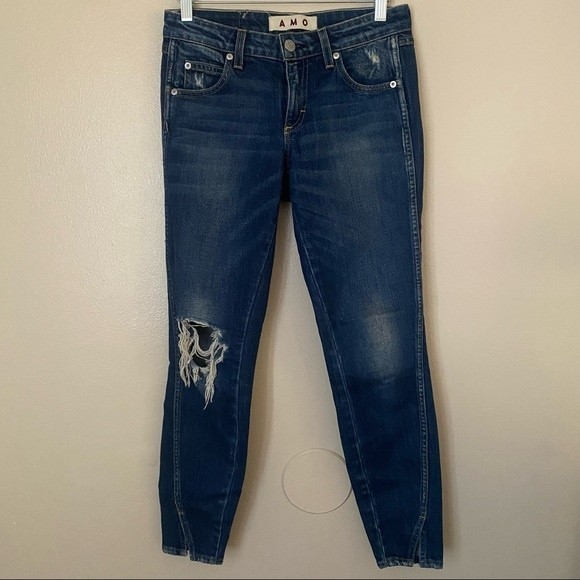 AMO Twist Blue Vixen Wash Destroyed Ankle Skinny Jeans - Picture 2 of 9